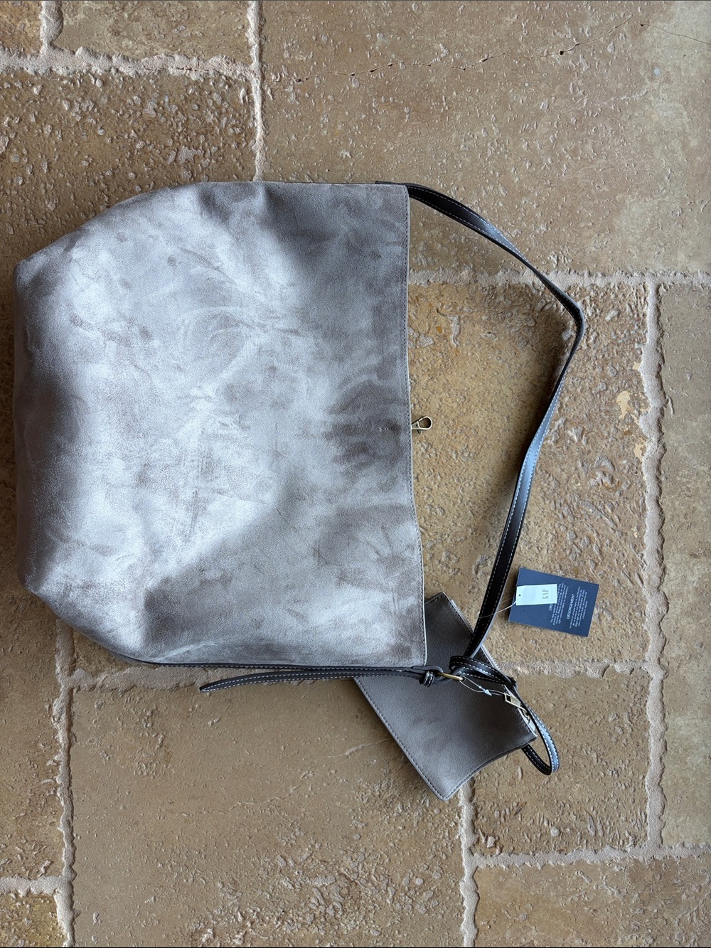 GAP Soft Taupe Gray Tote Bag with Dark Brown Strap